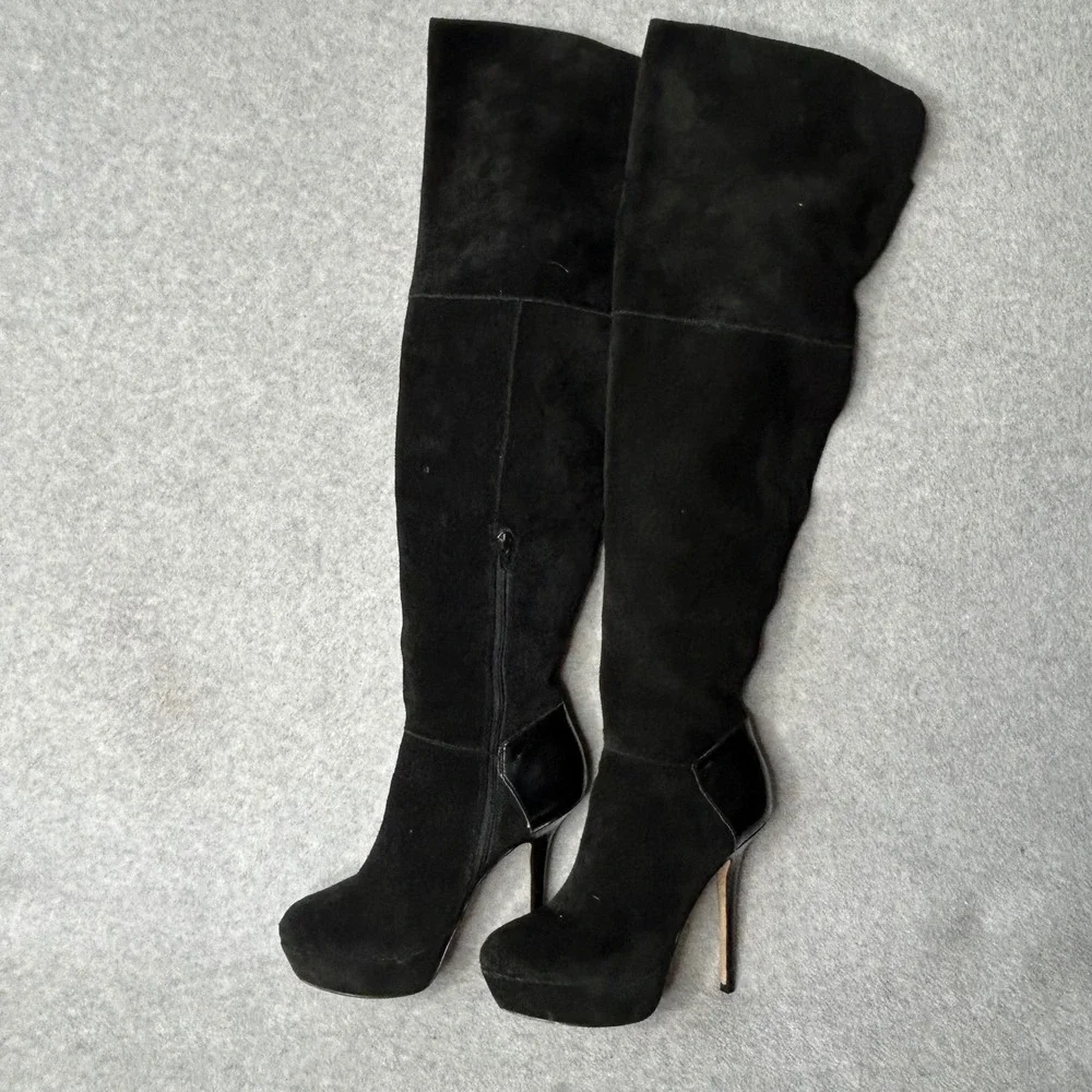 Steve Madden Black Suede Over The Knee Platform Stiletto‎ Boots Sz 8 Whimsigoth